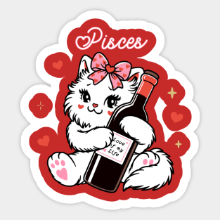 Pisces Sassy Valentines Kitty Sticker